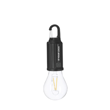 Glühbirnenförmige Lampe mit Solarladung und Akku mit Karabiner