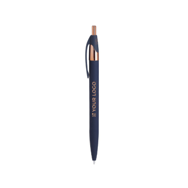 Kugelschreiber aus recyceltem Aluminium, roségoldene Detaills, blau