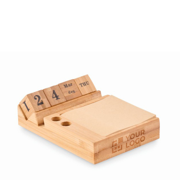 Tischkalender aus Bambus mit Handyhalter für Schreibtisch