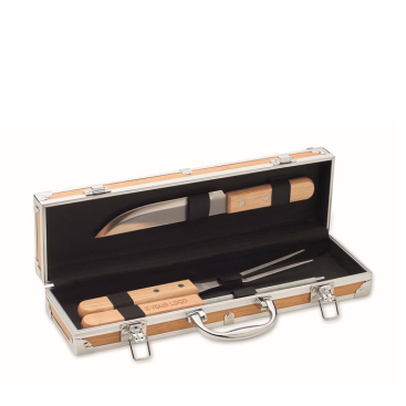 Holzoptik-Etui mit 3 Grillutensilien