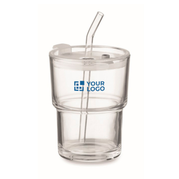 Auslaufsicherer Glasbecher mit Glasstrohhalm, 300 ml