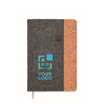 Liniertes Notizbuch mit RPET-Filz- und Korkdeckel, A5