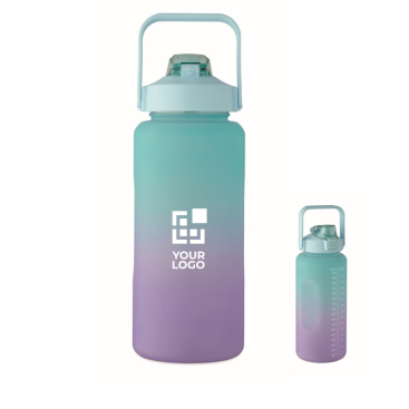 Auslaufsichere RPET-Flasche mit Strohhalm und Klappdeckel 2L
