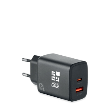 EU-Wandladegerät mit USB-A- und USB-C-Anschluss, 65 W Schnellladung