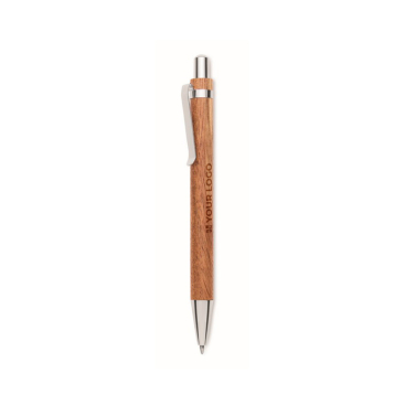 Kugelschreiber aus Akazienholz mit Klickmechanik und blauer Tinte