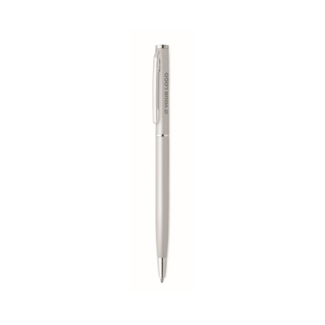 Kugelschreiber aus recyceltem Aluminium mit verchromtem Clip und blauer Tinte