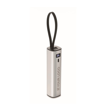 Powerbank aus recyceltem Aluminium mit Anzeige und Kabel, 5.000 mAh