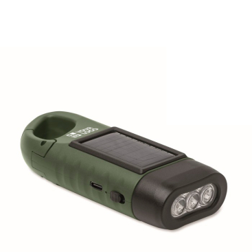 Robuste Kunststoff-Taschenlampe mit 3 LEDs, Solarpanel und Handkurbel-Dynamo