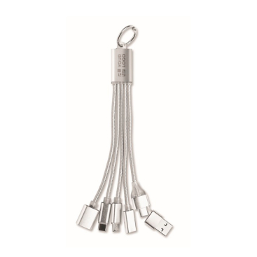 Aluminium-Schlüsselanhänger mit 5-in-1-Kabel und verschiedenen Ladeanschlüssen