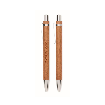 Schreibset aus Holz mit Kugelschreiber mit blauer Tinte und Druckbleistift