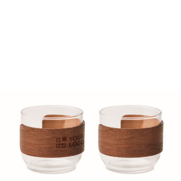 Set aus 2 Kaffeetassen aus Glas mit Band aus Walnussholz 120 ml