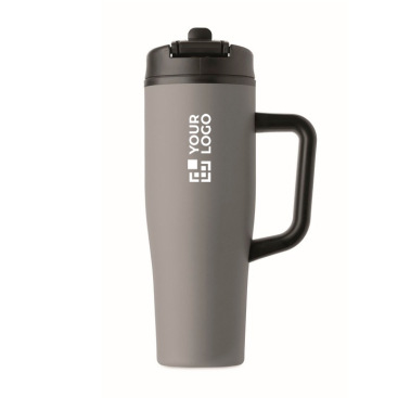 Auslaufsicherer Thermobecher aus recyceltem Edelstahl mit Griff und Strohhalm 900 ml