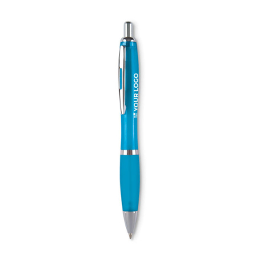 Kugelschreiber aus ABS-Kunststoff, Druckknopf, Softgriff, blau