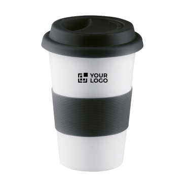 Bedruckte Keramiktasse mit Deckel 400 ml