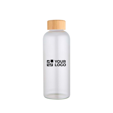 Einwandige Borosilikatglasflasche mit Bambusdeckel 650 ml