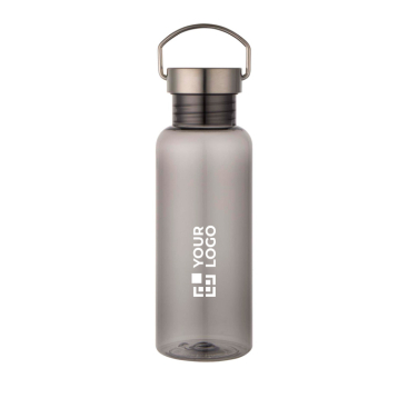Trinkflasche aus recyceltem Kunststoff mit Edelstahl-Schraubverschluss und Tragegriff, 600 ml