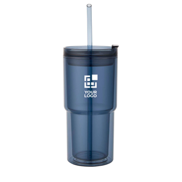 Doppelwandiger Becher mit Drehdeckel und integriertem Trinkhalm 480 ml