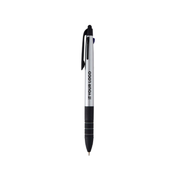 3 in 1 Kugelschreiber mit Stylus und drei Tinten in Metallic Optik