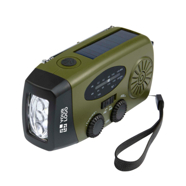 Notfallradio aus recyceltem Kunststoff mit Solarpanel und Kurbeldynamo, 1.200 mAh