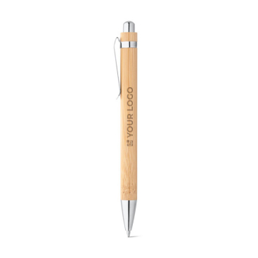 Klassischer Kuli mit Holzgehäuse, Chromelementen und blauer Tinte
