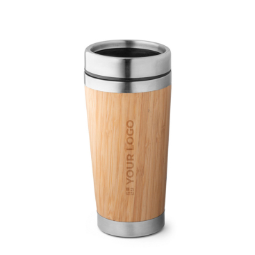 Reisebecher aus Bambus und Edelstahl mit Schiebedeckel, 500 ml