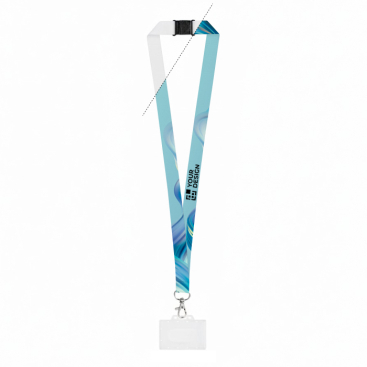 Lanyard aus recyceltem Polyester mit Karabiner und Ausweishalter 2 cm