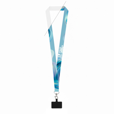 Lanyard aus recyceltem Polyester mit Karabinerhaken und Handyhalter 2 cm