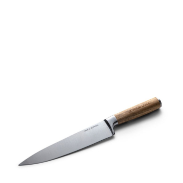 Scharfes Messer mit 20 cm langer Klinge und Griff aus Akazienholz