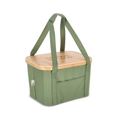 Picknickkorb mit Holzdeckel und innen mit Kühltasche