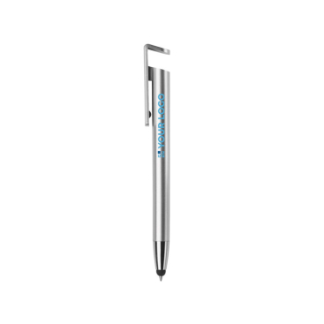 Kunststoffkugelschreiber mit Stylus und Handyhalter mit blauer Tinte Ansicht mit Druckbereich