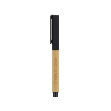 Bambus-Rollerball mit Kappe und Clip, schwarze Tinte