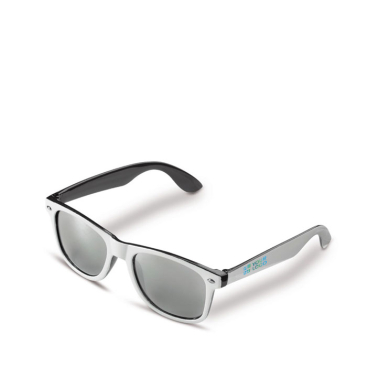 Zweifarbige Sonnenbrille mit farbigem Rahmen und UV400-Schutz Ansicht mit Druckbereich