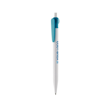 Weißer Plastikkugelschreiber mit originellem Clip-Design, blaue Tinte Ansicht mit Druckbereich