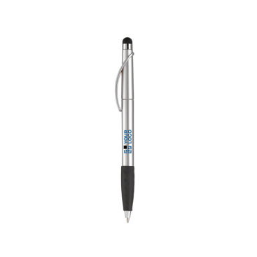 Kunststoffkugelschreiber mit Touchpen und farbigem Griff, blaue Tinte Ansicht mit Druckbereich