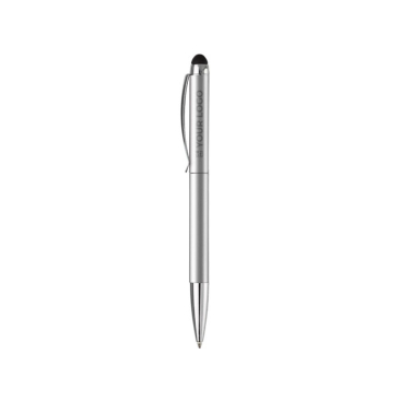 Drehbarer Kugelschreiber aus Metall mit Touchpen, blaue Tinte Ansicht mit Druckbereich