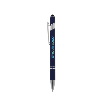 Kugelschreiber aus recyceltem Aluminium mit Touchpen, blaue Tinte Ansicht mit Druckbereich