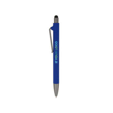 Recycelter Kunststoffkugelschreiber mit schwarzem Touchpen Ansicht mit Druckbereich