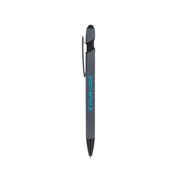 Kugelschreiber recycelt aus Alu, Softtouch, Stylus, blau