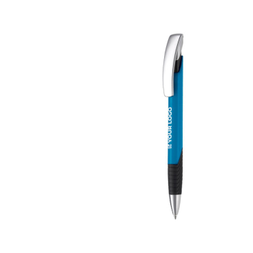 Kugelschreiber mit strukturiertem Griff und Metalldetails, blaue Tinte Ansicht mit Druckbereich