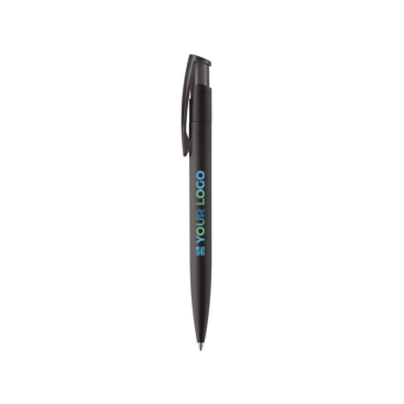 Farbiger Kunststoffkugelschreiber mit Soft-Touch-Finish, blaue Tinte Ansicht mit Druckbereich