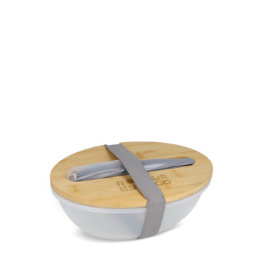 Lunchbox mit Bambusdeckel und Besteckset mit Gummiverschluss