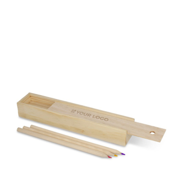 Bedruckbare Holzschiebebox mit 12 Buntstiften