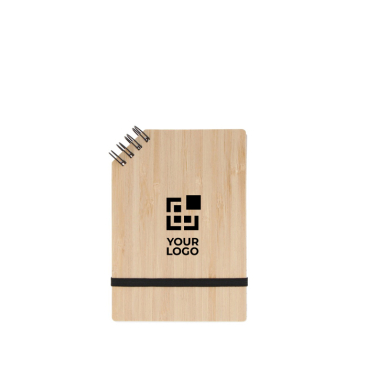 Spiralblock mit Bambuseinband mit Logo, A6 Ansicht mit Druckbereich