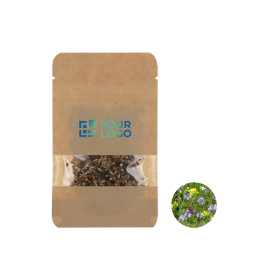 Kraftpapiertüte mit Bienen- und Schmetterlingsblumensamen Ansicht mit Druckbereich