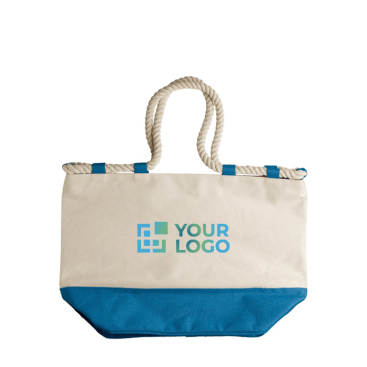 Canvas-Tasche mit buntem Boden und stabilen Kordelzuggriffen Ansicht mit Druckbereich