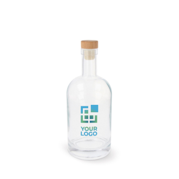 Nachhaltige Glasflasche mit Deckel aus FSC-Holz, 750 ml Ansicht mit Druckbereich