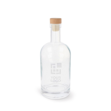 Nachhaltige Glasflasche mit Deckel aus FSC-Holz, 1 L Ansicht mit Druckbereich