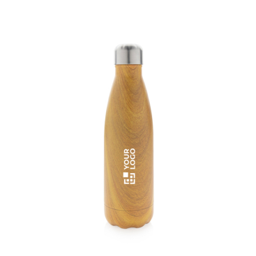 Stahlflasche mit Holzprägung Ansicht mit Druckbereich