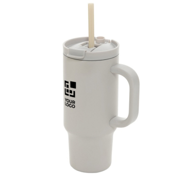 Thermobecher aus recyceltem Edelstahl mit Trinkhalm und Henkel 480 ml