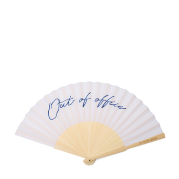 Tragbarer Bambusfächer mit dem Spruch „Out of the office“